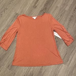 Liz Claiborne Womens Withered Rose Crew Neck 3/4 Sleeve Blouse Size S